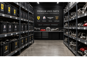 Warehouse shelves with organized premium 