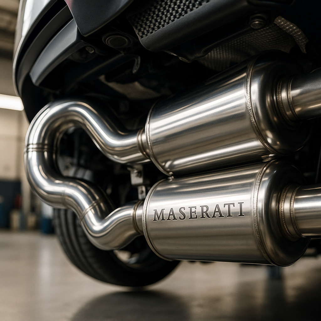 Close-up of Maserati exhaust pipes